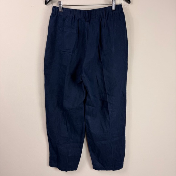 Quince 100% European Linen Pants 25" Deep Navy Wide Leg Crop Pull On Small - Picture 5 of 13